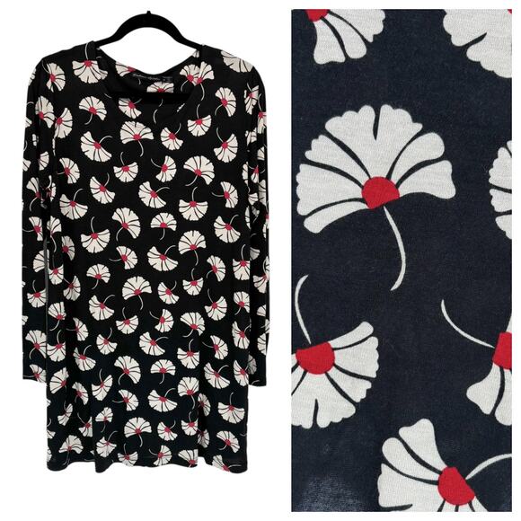 Gudrun Sjoden Dress Medium Floral Long Sleeve Modal Pockets Black Lagenlook EUC - Picture 1 of 7